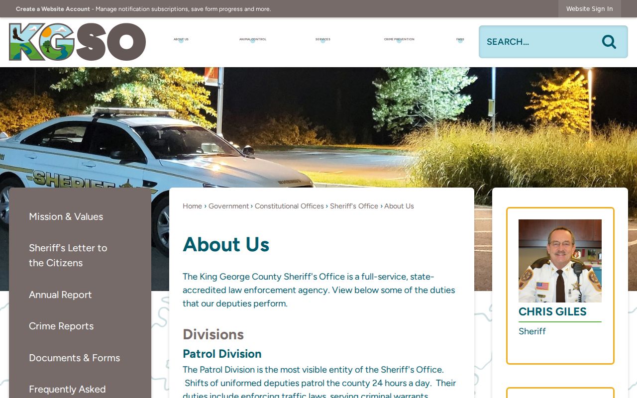 King George County arrest records on the Sheriff's Office overview