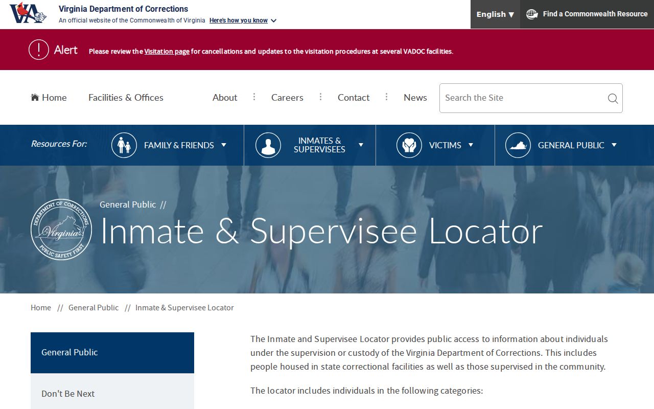 King George County arrest custody search through the VADOC locator