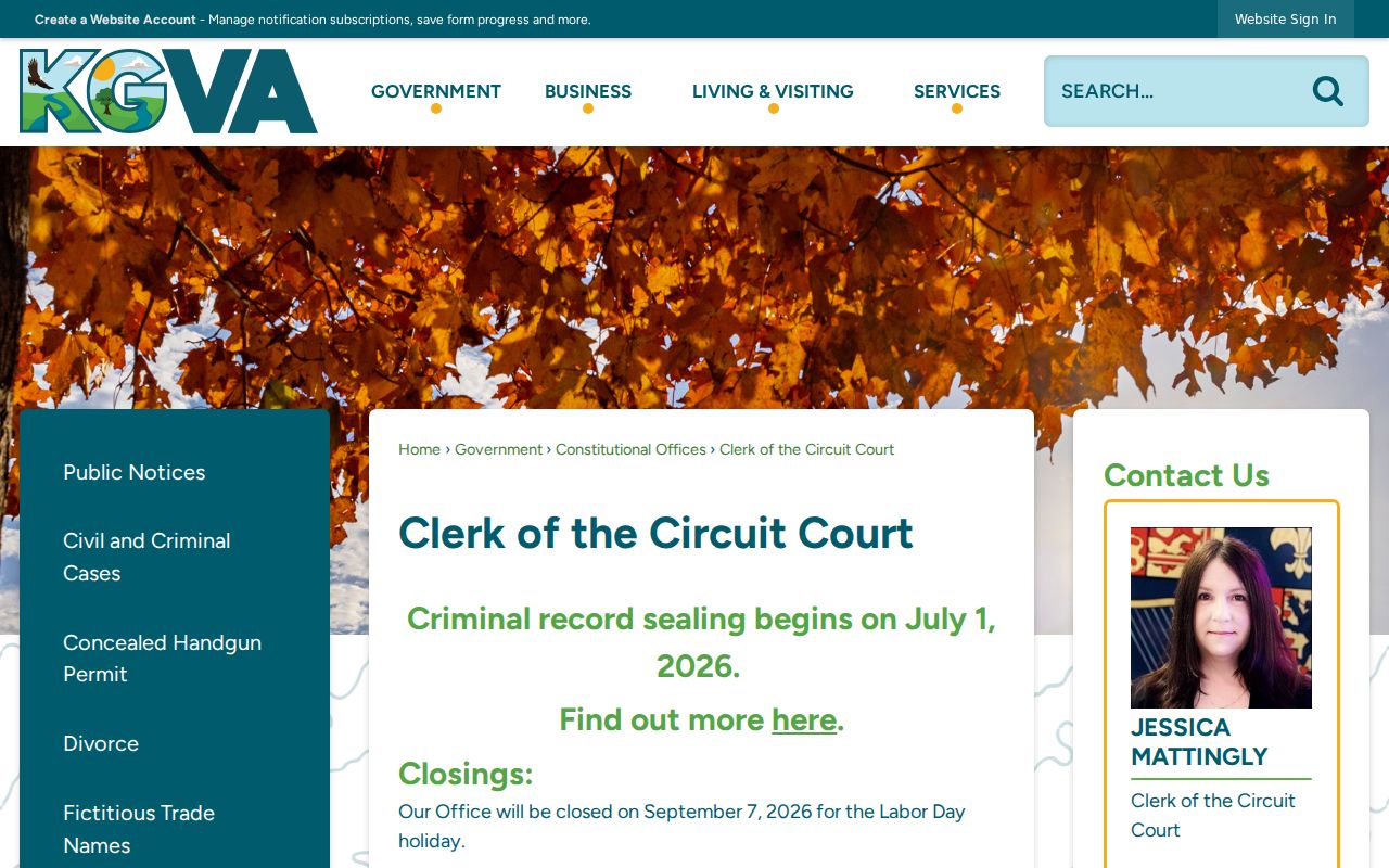 King George County criminal court case records page for the Circuit Clerk
