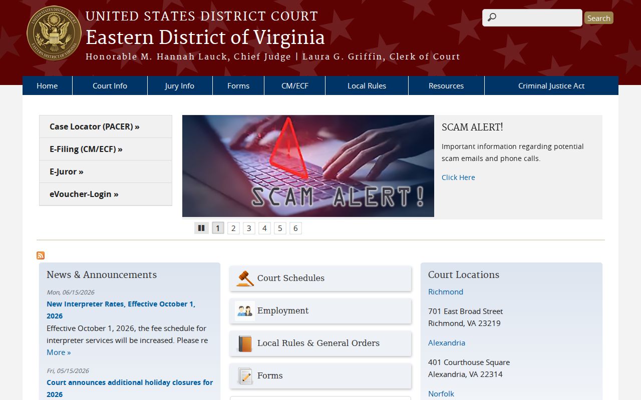 King George County federal criminal records Eastern District court