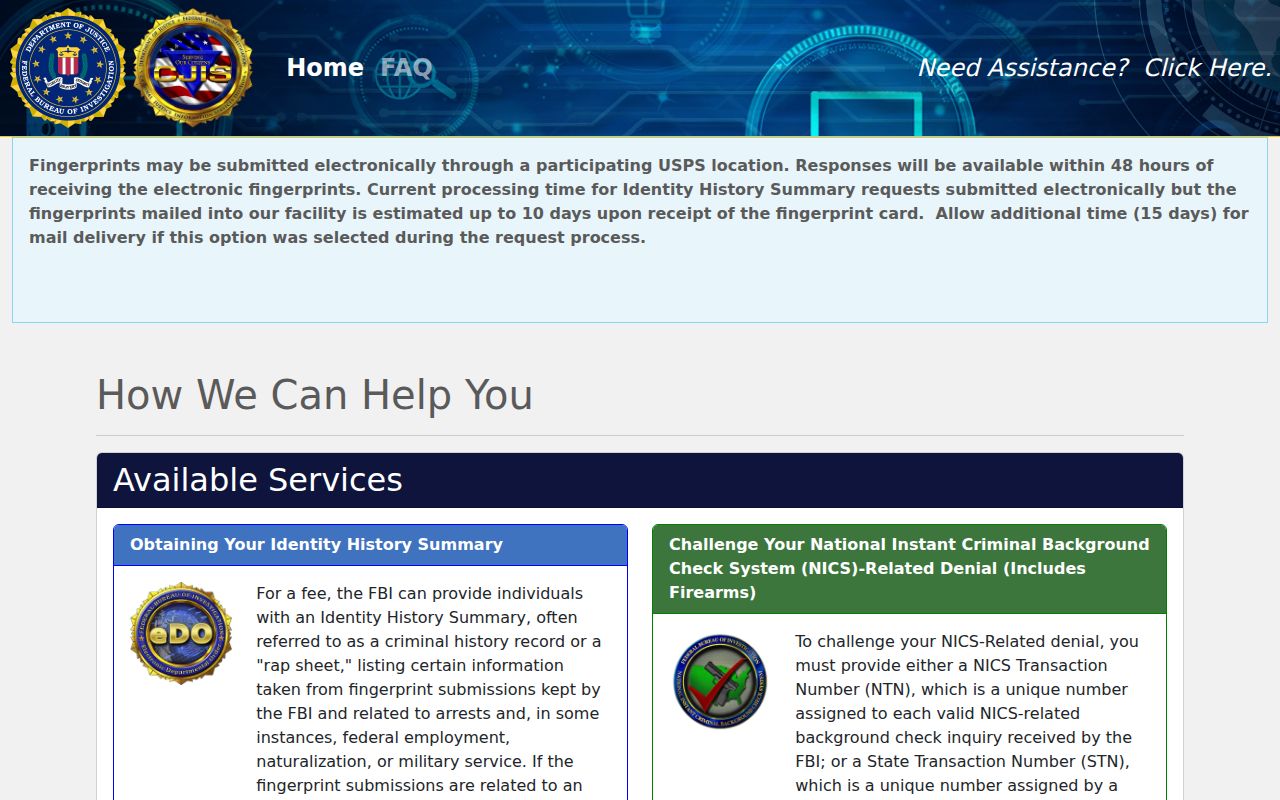 King George County federal criminal history FBI EDO portal